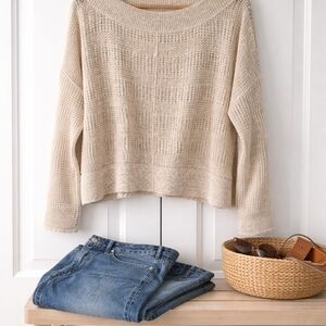 Free People Cream Scoop-Neck Knit Sweater